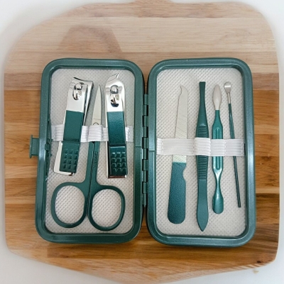 Picture of Stainless Steel Nail Clipper Set Grooming Tool Set With Portable Case Manicure Art Tool Green Nails Cut,7pcs-Blue