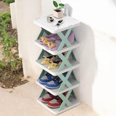 Picture of Space-Saving Folding Shoe Rack: 5-Tier Adjustable Multi-Layer Organizer for Closets and Bedrooms-Multicolor