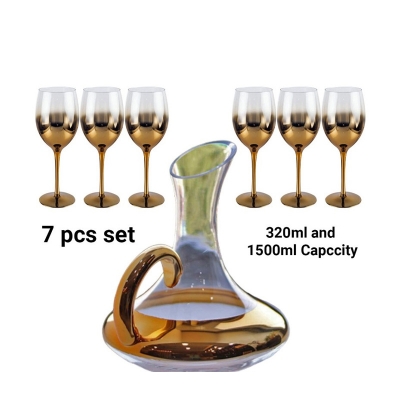 Picture of 7 pcs set European style Red Coke Glass Set Domestic cocacola Decanter European Style Luxury Black water Glasses 1500ml and 320ml Golden color Design-Gold