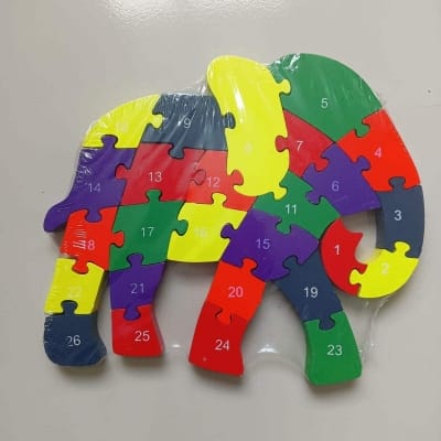 Picture of Kidlove Kids Wooden Puzzle Colorful Cartoon Animal Traffic 26 English Letter Enlightenment Educational Jigsaw Puzzle Toys-Elephant-Multicolor