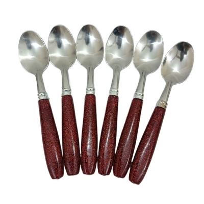 Picture of 6 pcs colorful handle stainless steel Tea spoon set 15 cm long-Red