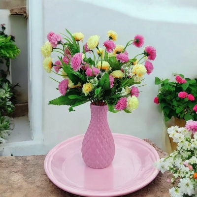 Picture of Multicolor 40-50 Heads Silk Flower Sticks - 40cm Long with Vase, 2 Pieces, Plastic and Fabric - Perfect for Weddings and Festivals-Multicolor