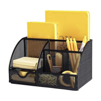 Picture of "Durable Metal Mesh Pen Stand - Black Desk Organizer, Fireproof & High-Temperature Resistant, 14D x 12.7W x 22.1H cm, 1 Piece"-Black