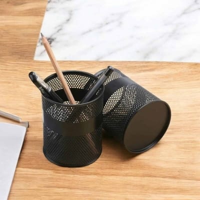Picture of Set of 2 Black Metal Cylinder Desk Organizers - Multifunctional Pencil Holders, Durable & Fireproof, High-Temperature Resistant, Coated Finish, 9.5 x 8.5 cm, Ideal for Office & Student Desk Storage-Black