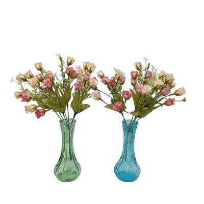 Picture of "Silk Daisy Bouquet Set with 2 Glass Vases, 25-28 Multicolor Sunflowers per Stick, 48x20 cm, Ideal for Christmas, Home, Wedding, and New Year Decoration, Fabric and Plastic Construction."-Multicolor