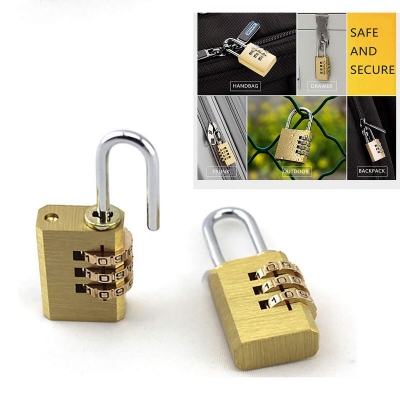 Picture of 3-Digit Resettable Brass Password Lock Combination Padlock  Combination lock padlock, 3 digits, number padlock, locker, ideal security combination lock for school, gym locker, cabinets, tool box, etc.-Gold
