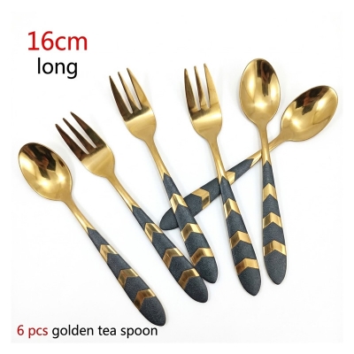 Picture of AYD 6 pcs golden color tea spoon 16cm long golden color tea spoon best for cutlery tableware-Gold