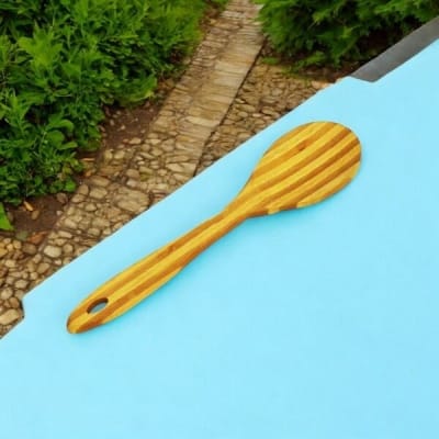 Picture of 11-Inch Wooden Cooking Spoon - Bamboo with Color Step Design, Ideal for Cooking and Serving - Durable Brown Utensil - 1 Piece-Brown