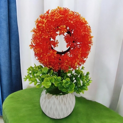 Picture of Decorate your living room, table corner, or balcony with this 30cm Multicolor Round Shape Bonsai Plant. Made from durable plastic, ideal for home or restaurant use. Includes vase. Quantity: 1 pcs.-Multicolor