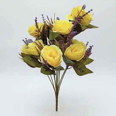 Picture of 9-10 Heads Yellow Artificial Flowers Home Decoration 9 Color Beauty Silk Fake Flower Especial for Wedding and Festival Decoration-Yellow