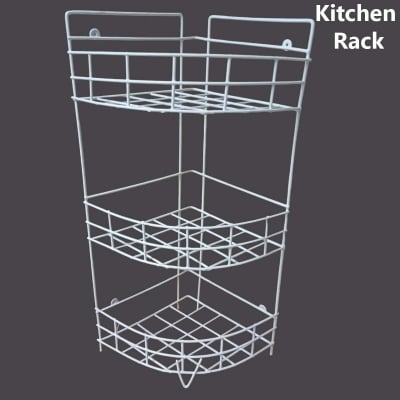 Picture of 3 Steps Hanging Corner Storage Rack Organizer Kitchen Rack Furniture Space Savers - Maximize Space With This 3-Step Hanging Corner Storage Rack made is high quality iron stick white color-White