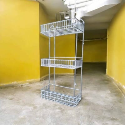 Picture of "Square 3-Layer Kitchen Rack – Durable Iron, White Wall Hanging Design, Easy Installation, Space Saving – 1 Pc"-White