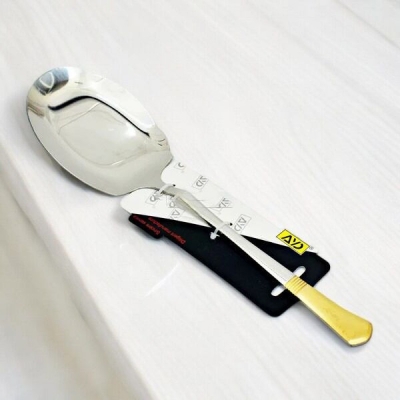 Picture of 12 Inch Rice Serving Spoon - Stainless Steel, Mirror Polish, Non-Magnetic, Silver with Golden Design, Ideal for Cooking and Serving, Single Piece-Silver
