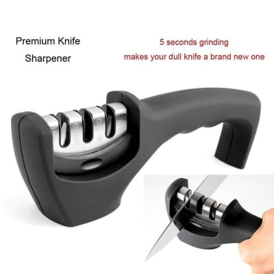 Picture of Manual 3 Stage Knife Sharpener Tool Advanced Knife Sharpener for Kitchen Knife Sharpener Rod Knife Sharpner Knives Sharpening Tool for Steel Knives-Black