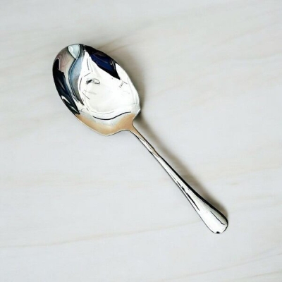 Picture of 12 Inch Silver Rice Spoon - Stainless Steel, Mirror Polish, Golden Design, Non-Magnetic, Ideal for Cooking and Serving, Durable Big Spoon, Single Piece-Silver