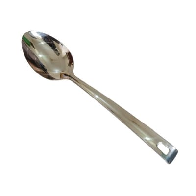 Picture of Stainless Steel Serving Spoon, 10 Inch, Silver Finish with Mirror Polish. Non-Magnetic, Perfect for Cooking and Serving in Any Kitchen.-Silver