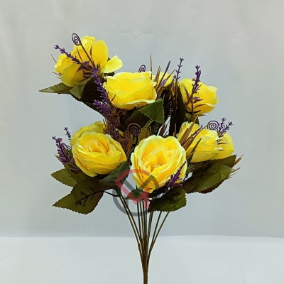 Picture of 9-10 Heads Yellow Artificial Flowers Home Decoration 9 Color Beauty Silk Fake Flower Especial for Wedding and Festival Decoration-Yellow