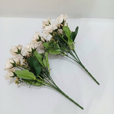 Picture of 2pc artificial Rose Simulated Rose & Chamomile & Mixed Flowers Bouquet For Birthday Wedding Party, Home & Garden Decoration White-White