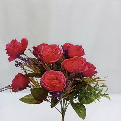 Picture of 9-10 Heads Pink Artificial Flowers Home Decoration 9 Color Beauty Silk Fake Flower Especial for Wedding and Festival Decoration-Pink