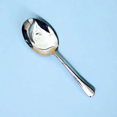 Picture of 12 Inch Silver Rice Spoon - Stainless Steel, Mirror Polish, Golden Design, Non-Magnetic, Ideal for Cooking and Serving, Durable Big Spoon, Single Piece-Silver