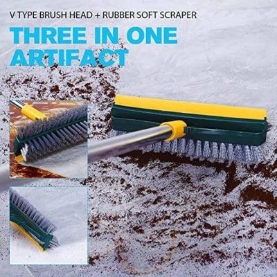 Picture of Bathroom Cleaning Brush with Wiper, 3 in 1 Tiles Cleaning Brush with Long Handle, 120° Rotate Bathroom Floor Cleaning Brush, Floor Scrub Bathroom Brush Home Kitchen - Multicolor-Multicolor