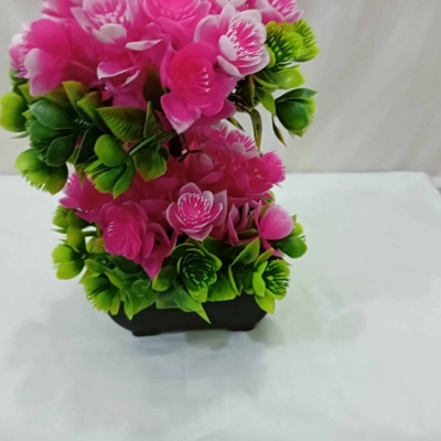 Picture of Artificial Bonsai Tree with 2 Heads and Multiple Color Flowers in Plastic Vases for Office Table Decoration, Gram Beauty Flower Included-Multicolor