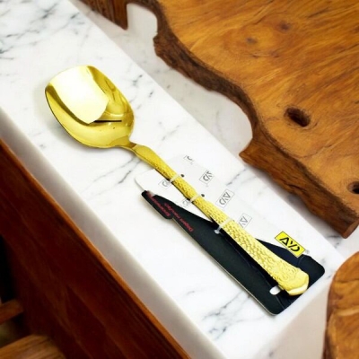 Picture of Elegant 10 Inch Curry Serving Spoon - Golden Finish, Stainless Steel, Non-Magnetic, Mirror Polish, Ideal for Cooking and Serving-Gold