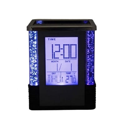 Picture of Square Gift Centre Pen Holder with Digital LCD Clock & Color-Changing LED Lights - Multifunctional Desk Organizer with Timer & Temperature Display, Durable Plastic, Black/Silver, Battery Powered, Ideal for Office/Student Desks, 1 Piece-Black