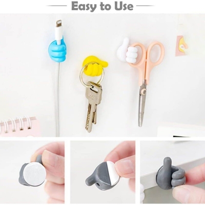 Picture of Hand Shape Cable Clips, USB Cord Holders Cable Management For Hanging (Pack Of 10) - Silicone Hooks Cord Holders for Cables - Self-Adhesive Home/Office/Cars Data Cable Clip Wire Desk Organizer-Multicolor
