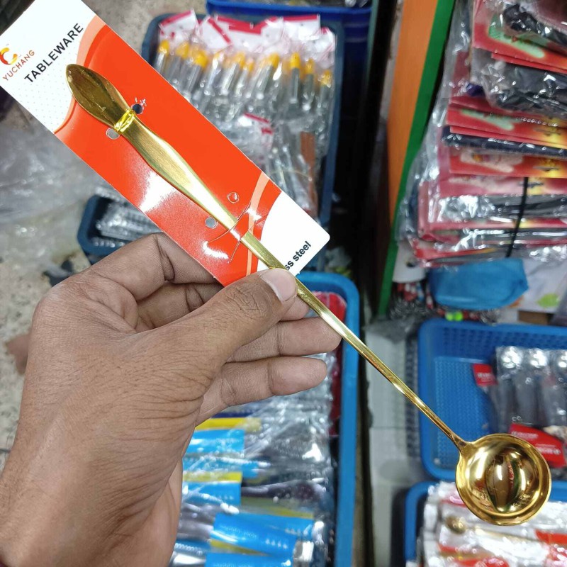 Picture of 1 pcs golden color long hundle  pickle spoon silver color spoon sup spoon round design spoon pickle spoon-Gold