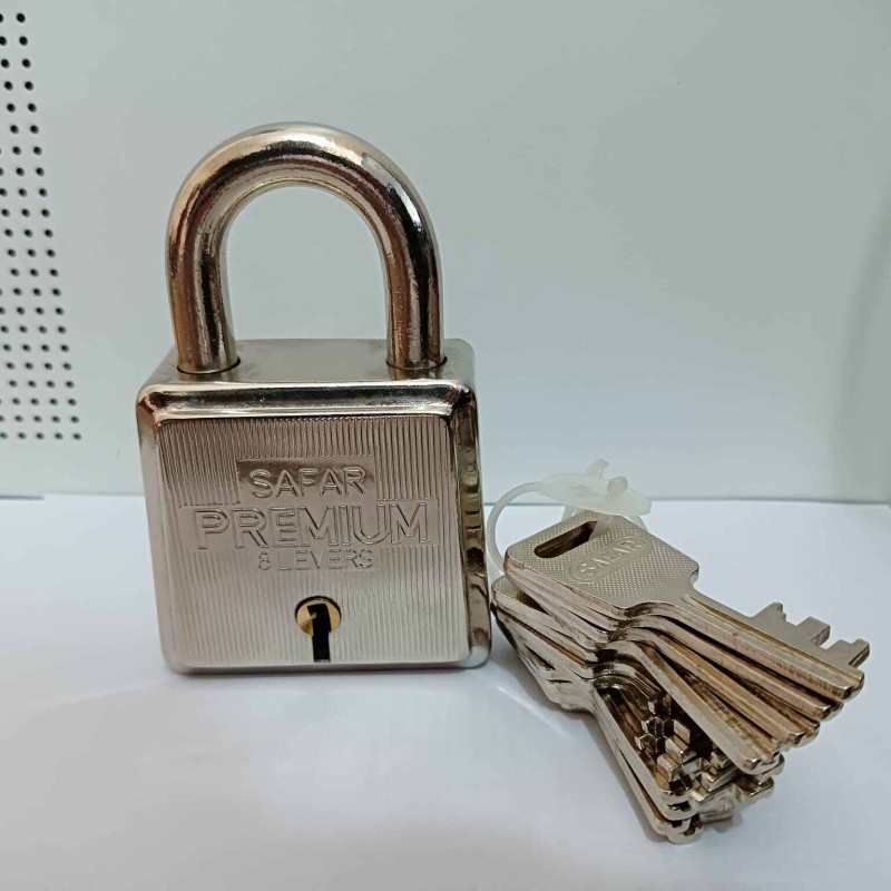 Picture of Door lock with 12 pcs Key,Safar Premium 8 Lever stainless steel  Pad Lock, Lock 60 mm each Heavy-duty padlocks for steel gates and door silver color-Silver