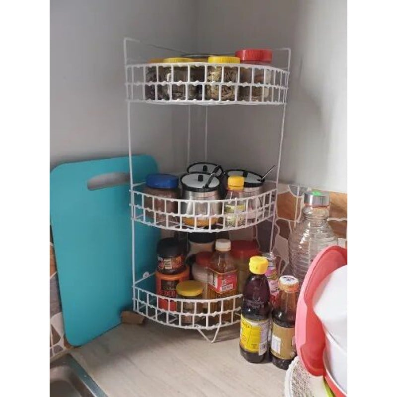 Picture of 3 Steps Hanging Corner Storage Rack Organizer Kitchen Rack Furniture space savers white color-White