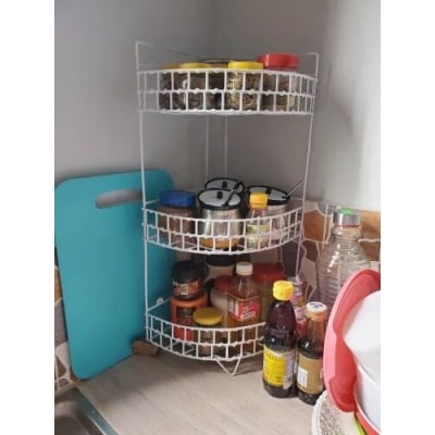 Picture of 3 Steps Hanging Corner Storage Rack Organizer Kitchen Rack Furniture space savers white color-White