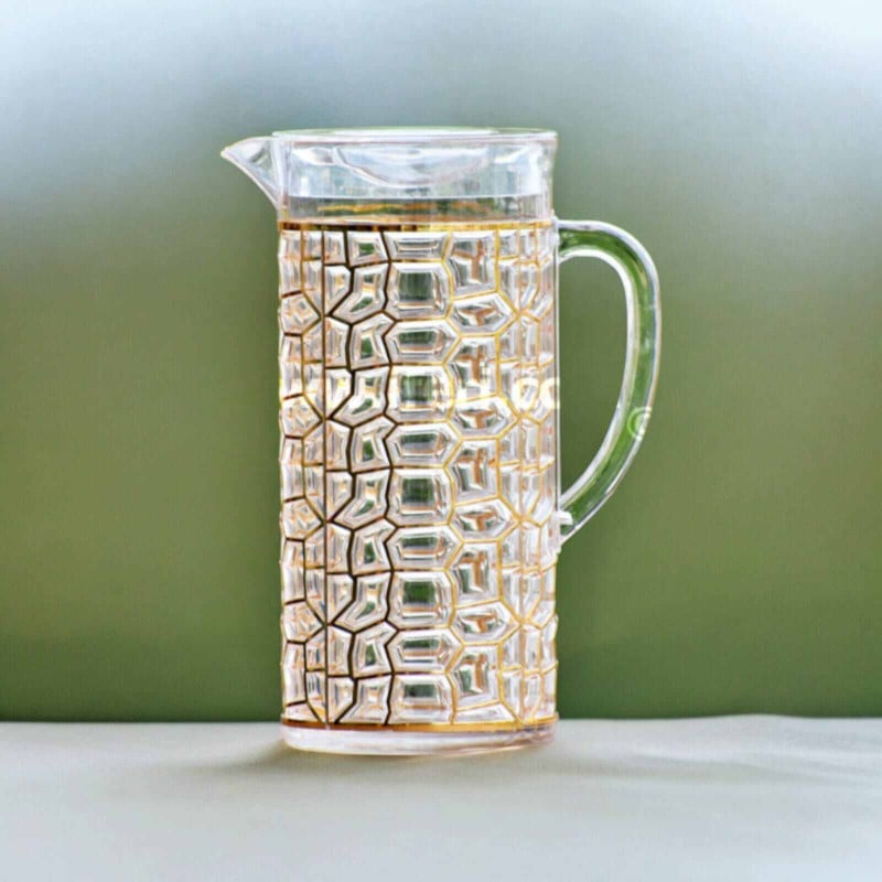 Picture of Same as Picture Acrylic Water Juice Jug - 2 Liter, Eco-Friendly, Thin Golden Pattern Drinking Pitcher-Gold