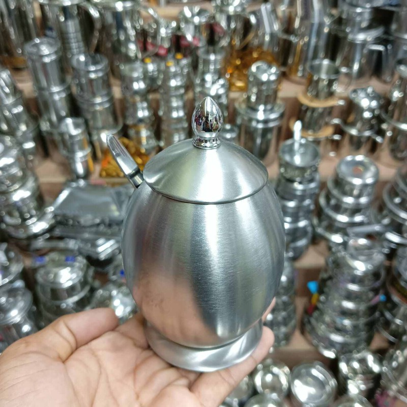Picture of Stainless Steel Sugar Holder Seasoning Jar Condiment Pot Spice Container Canister Cruet and Lid Spoon Kitchen Tool-Silver