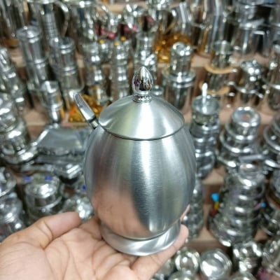 Picture of Stainless Steel Sugar Holder Seasoning Jar Condiment Pot Spice Container Canister Cruet and Lid Spoon Kitchen Tool-Silver