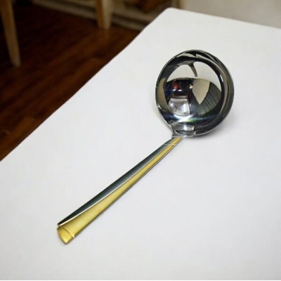 Picture of 12 Inch Big Rice Spoon - Stainless Steel, Mirror Polish, Non-Magnetic, Silver with Golden Design, Ideal for Cooking and Serving, Durable and Elegant, Perfect for Home and Professional Kitchens, Single Piece-Silver