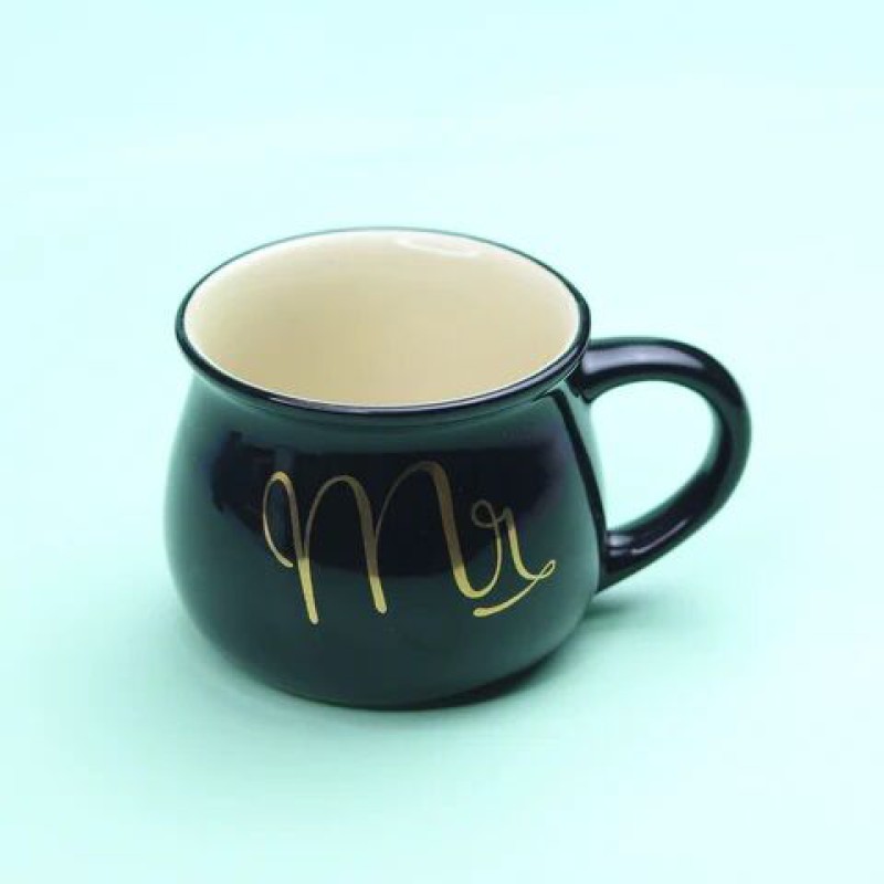 Picture of Mr & Mrs. Ceramic Mugs set-2 pcs set Black and white-Multicolor