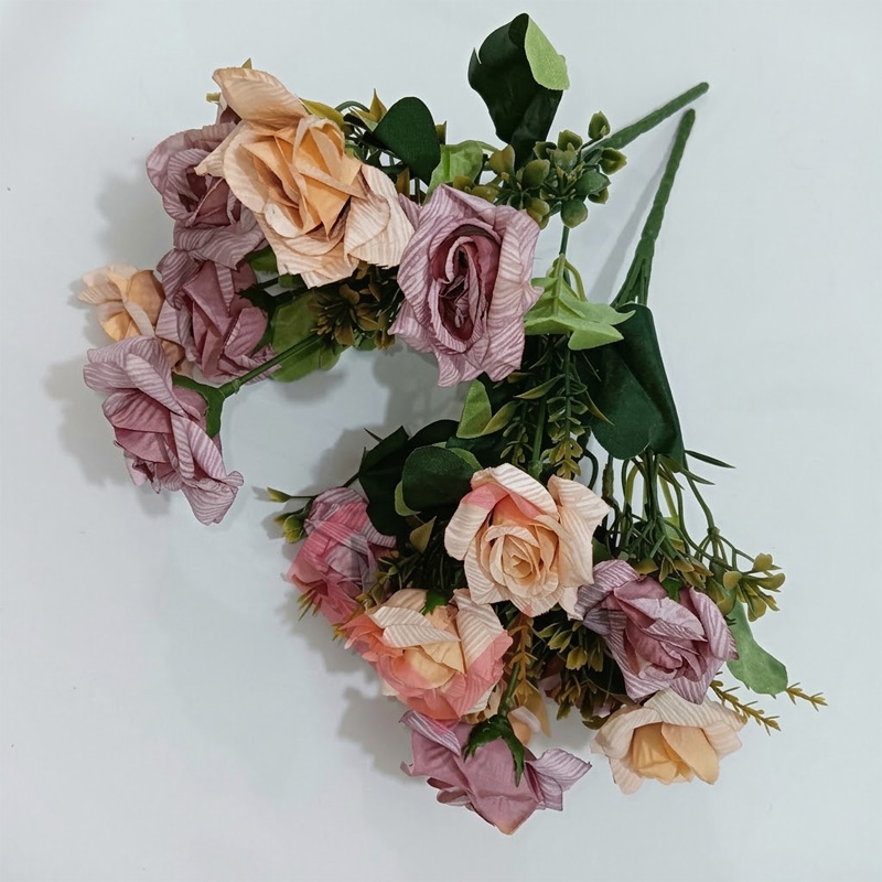 Picture of 2pc artificial Rose Simulated Rose & Chamomile & Mixed Flowers Bouquet For Birthday Wedding Party, Home & Garden Decoration purple-pink-Green