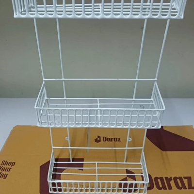 Picture of "White 3-Layer Kitchen Rack – Square Wall Hanging Design, Durable Iron Material, Easy Installation, Modern Space Saver for Kitchen Accessories – 1 Pc"-White