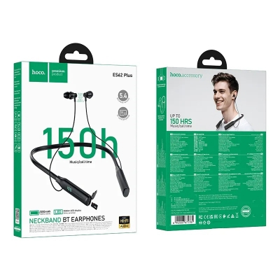 Picture of ES62 Plus Pretty Neckband Bluetooth Earphones – 150 Hours Battery | TF Card Support - Black