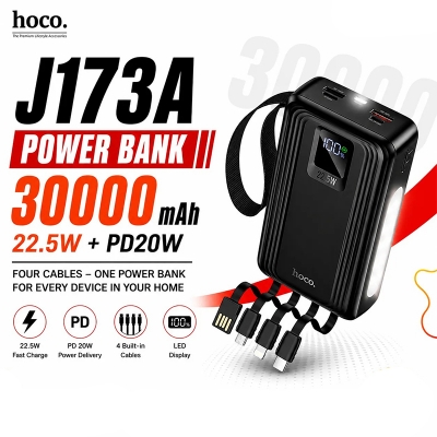 Picture of Hoco J173A 22.5W 30000mAh Power Bank with Four Cables - Black