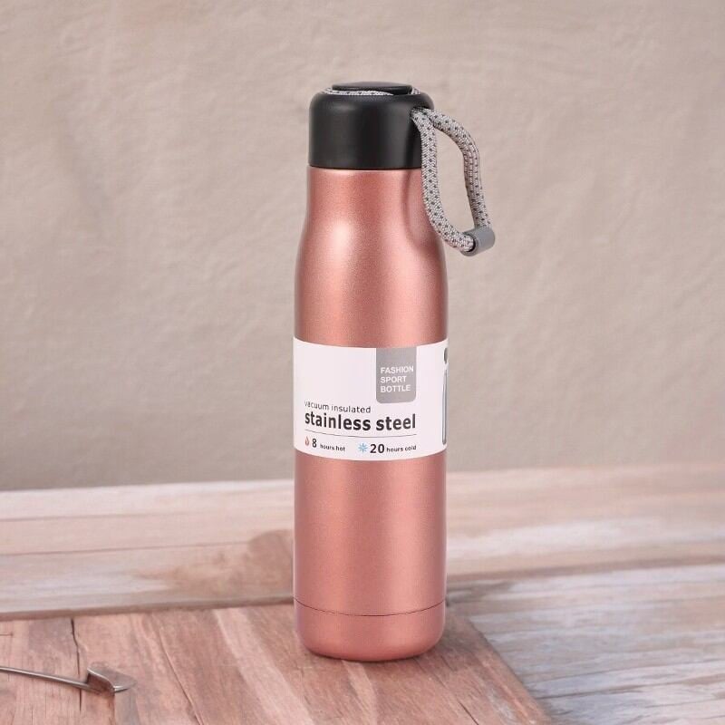 Picture of 1 pcs Copper color 600ml Outdoor Sports Riding Cup Vacuum Water Bottle, 304 Tumbler with Lifting Rope-Coffee