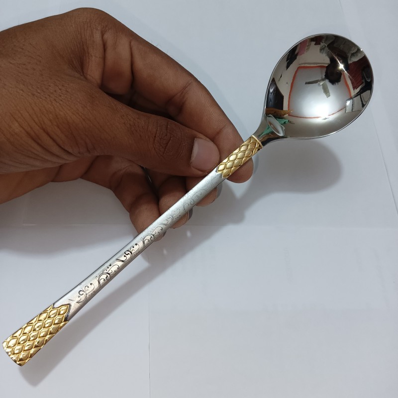 Picture of AYD 6 pcs premium quality Big Size sup spoon 20 cm long Sup spoon golden and Silver spoon , Best tableware Sup Spoon (6 pcs set sup Spoon) Design-2-Gold