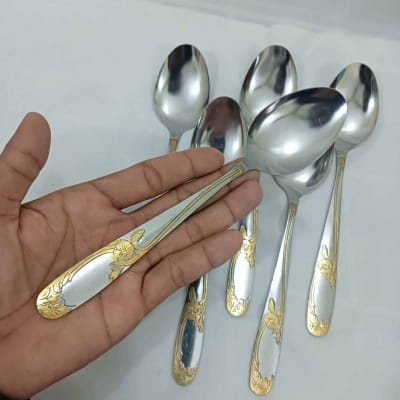 Picture of TXC 6 pcs golden color design Desert spoon stainless steel desert spoon 8 inches long same as picture-Silver