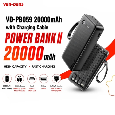 Picture of Ven-Dens VD-PB059 20000mAh with cables Power Bank  - Black