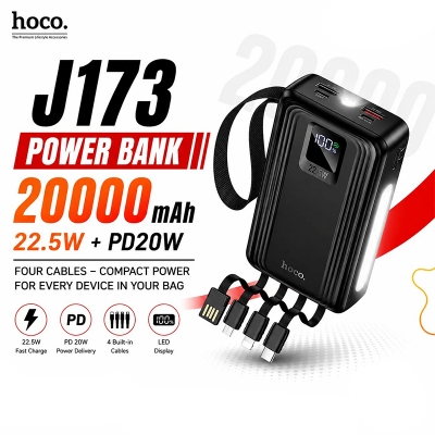 Picture of Hoco J173 Jingyao Power Bank 22.5W+PD20W+dual Lighting Four Cables (20000mAh) - Black