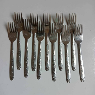Picture of Stainless Steel Fork Spoon Set - 12 pcs-Silver