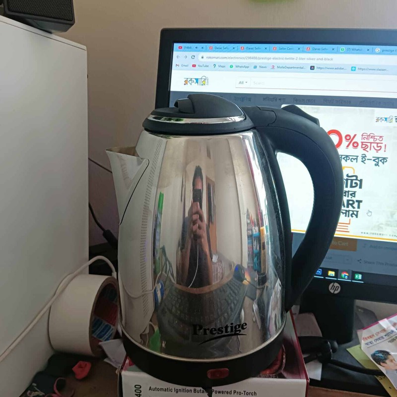 Picture of 1 pcs stainless steel body Prestige Electric Kettle - 2 Liter - Silver And Black-Silver