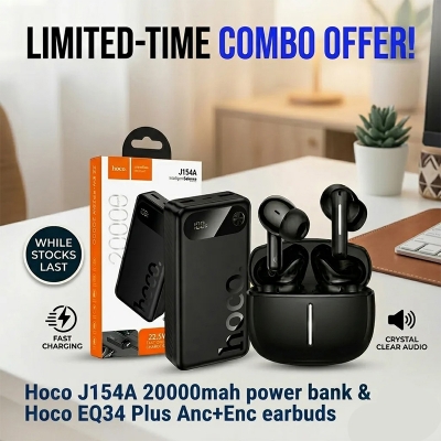 Picture of EQ34 Plus + Hoco J154A power bank Combo – Best Value Pack - Black